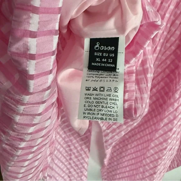 Sason Pink Gingham Strapless Smocked Handkerchief Hem Dress | XL - Picture 5 of 6